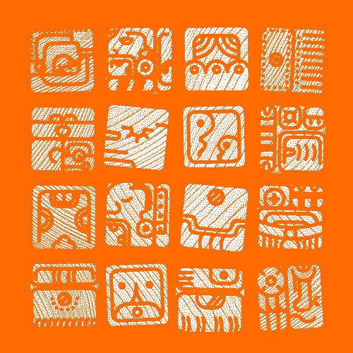 glyphes maya en bois