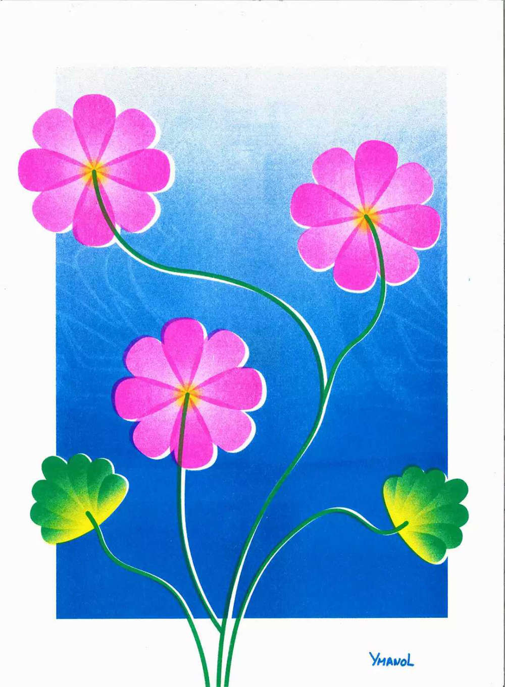 impression riso bouquet de fleur rose